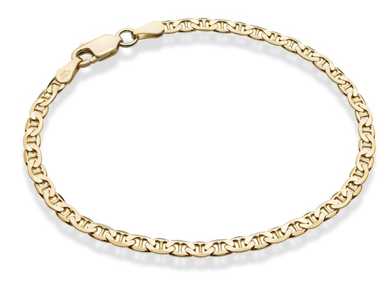 Miabella Italian Solid 925 Sterling Silver, 18Kt Gold Plated 3mm, 4mm Solid Mariner Link Chain Bracelet for Men Women, Made in Italy (YG, 3mm - Length 7.5 Inches) - Image 1